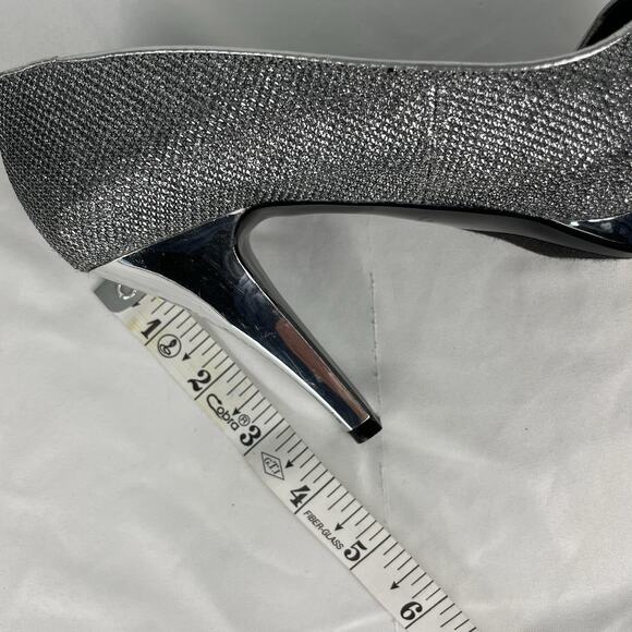 Nine West Danee Peep Toe Pumps Platform High Heels 7.5M Silver Glitter - Picture 9 of 9